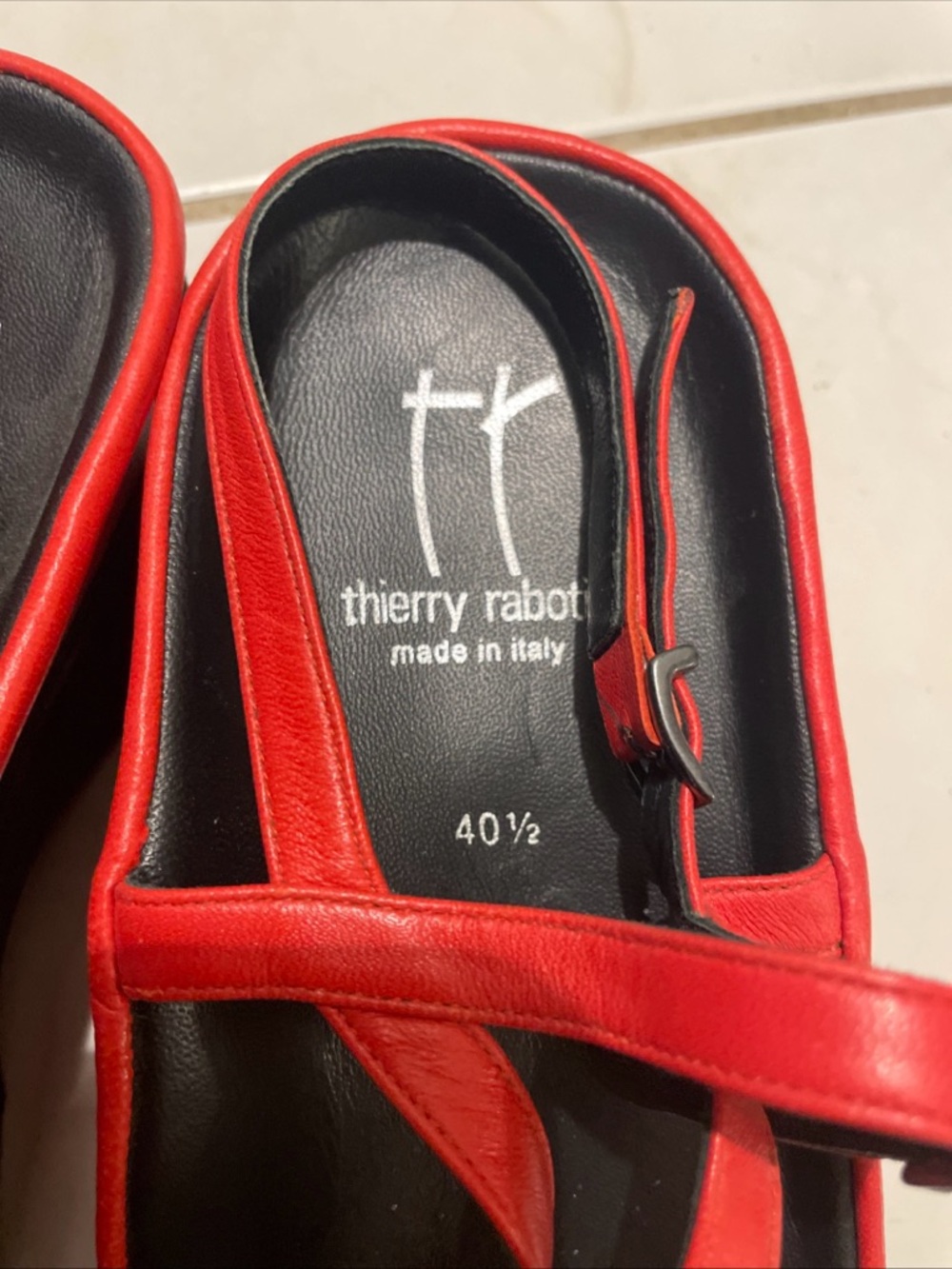 Thierry Rabotin size 40.5 Red Wave Strappy Leather Buckle closure Sandals - Picture 2 of 15